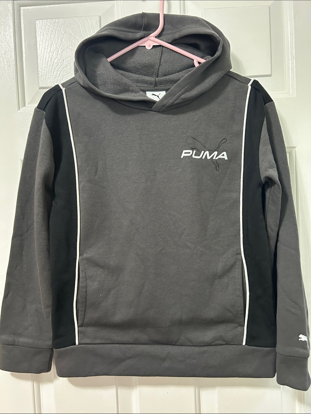 Puma Charcoal Gray & Black Hoodie with White Trim